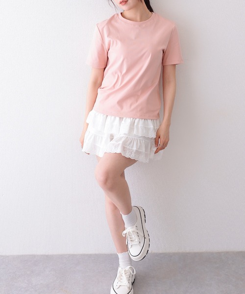 Lace Ladies(レースレディース)の「クルーネック ベーシック コットン 半袖 Tシャツ(Tシャツ/カットソー・レディース・ブルー/ベージュ/グリーン/ピンク/ホワイト/ブラック・FREE)」の8枚目の写真