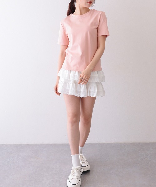 Lace Ladies(レースレディース)の「クルーネック ベーシック コットン 半袖 Tシャツ(Tシャツ/カットソー・レディース・ブルー/ベージュ/グリーン/ピンク/ホワイト/ブラック・FREE)」の10枚目の写真