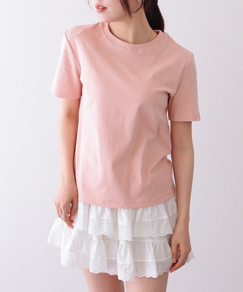 Lace Ladies(レースレディース)の「クルーネック ベーシック コットン 半袖 Tシャツ(Tシャツ/カットソー・レディース・ブルー/ベージュ/グリーン/ピンク/ホワイト/ブラック・FREE)」の11枚目の写真