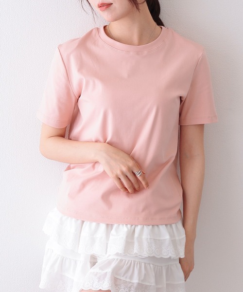 Lace Ladies(レースレディース)の「クルーネック ベーシック コットン 半袖 Tシャツ(Tシャツ/カットソー・レディース・ブルー/ベージュ/グリーン/ピンク/ホワイト/ブラック・FREE)」の7枚目の写真