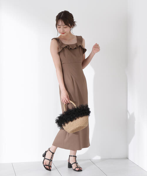 PROPORTION BODY DRESSING（プロポーションボディドレッシング）の「ラッフルナローワンピース / 1215240605（ワンピース・レディース・ブラウン/ベージュ・SMALL/MEDIUM/P/S）」の4枚目の写真