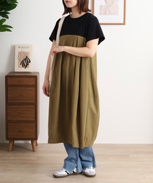 EGLANTINE コクーンシルエット 配色切り替え半袖ワンピース