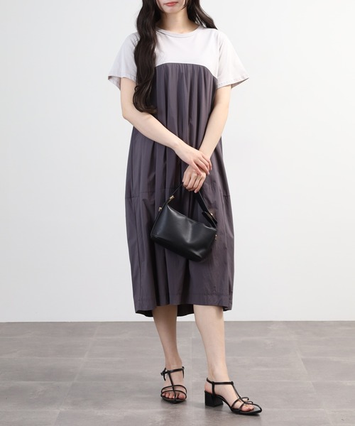 EGLANTINE(エグランティーヌ)の「EGLANTINE コクーンシルエット 配色切り替え半袖ワンピース(ワンピース・レディース・カーキ/ブラック・40)」の16枚目の写真