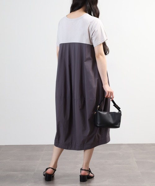 EGLANTINE(エグランティーヌ)の「EGLANTINE コクーンシルエット 配色切り替え半袖ワンピース(ワンピース・レディース・カーキ/ブラック・40)」の17枚目の写真