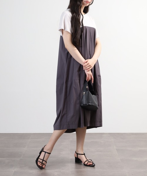 EGLANTINE(エグランティーヌ)の「EGLANTINE コクーンシルエット 配色切り替え半袖ワンピース(ワンピース・レディース・カーキ/ブラック・40)」の18枚目の写真