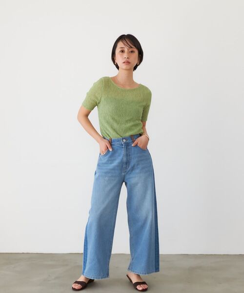 tシャツ シアーリンクルハーフスリーブプルオーバー 「低身長・小柄女性」 レディース セール】シアーリンクルハーフスリーブプルオーバー 【低身長