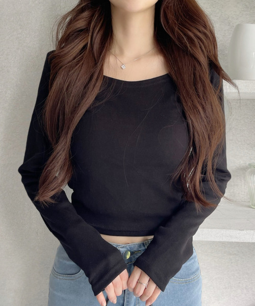Ada.(エイダ)の「ディープネック シンプル 無地 カットソー 長袖(Tシャツ/カットソー・レディース・ホワイト/グレー/ブラック・FREE)」の1枚目の写真