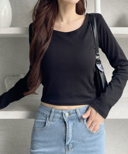 Ada.(エイダ)の「ディープネック シンプル 無地 カットソー 長袖(Tシャツ/カットソー・レディース・ホワイト/グレー/ブラック・FREE)」の13枚目の写真