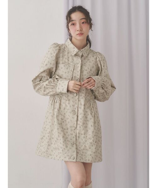 merry jenny(メリージェニー)の「flowerツイルパフミニワンピース(ワンピース・レディース・アイボリー/グリーン/オフホワイト・FREE)」の8枚目の写真