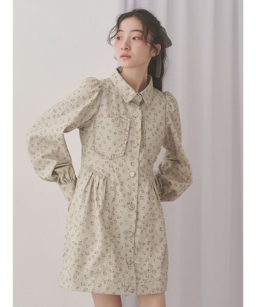 merry jenny(メリージェニー)の「flowerツイルパフミニワンピース(ワンピース・レディース・アイボリー/グリーン/オフホワイト・FREE)」の9枚目の写真