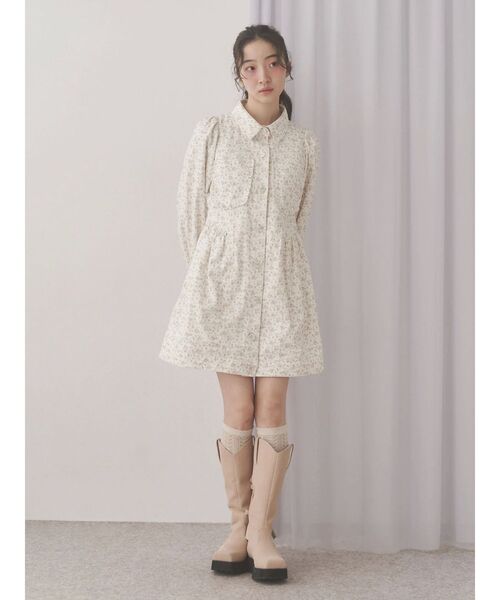 merry jenny(メリージェニー)の「flowerツイルパフミニワンピース(ワンピース・レディース・アイボリー/グリーン/オフホワイト・FREE)」の15枚目の写真