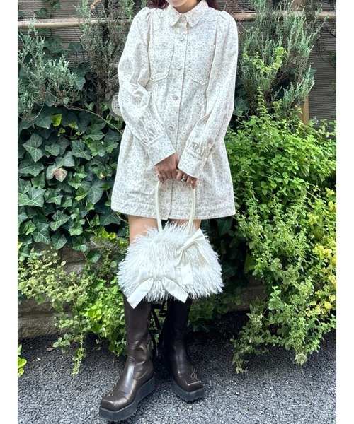 merry jenny(メリージェニー)の「flowerツイルパフミニワンピース(ワンピース・レディース・アイボリー/グリーン/オフホワイト・FREE)」の1枚目の写真