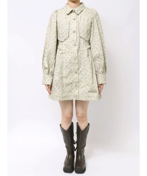 merry jenny(メリージェニー)の「flowerツイルパフミニワンピース(ワンピース・レディース・アイボリー/グリーン/オフホワイト・FREE)」の3枚目の写真