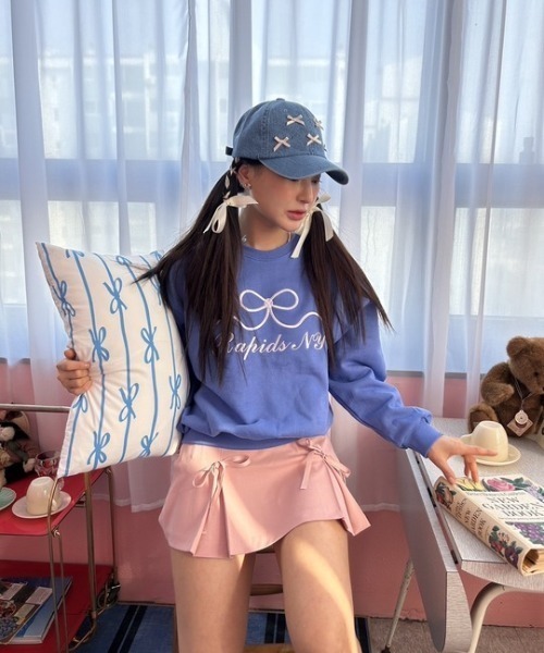 トレーナー スウェット ipugo/イプゴ リボン刺繍オーバーサイズスウェット レディース ipugo トレーナー スウェット ipugo/イプゴ リボン刺繍オーバー