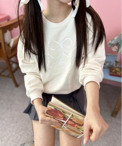 ipugo（イプゴ）の「ipugo/イプゴ リボン刺繍オーバーサイズスウェット（スウェット・レディース・ピンク/ブルー・FREE）」の7枚目の写真