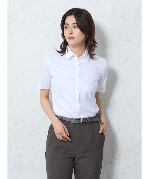 Perfect Suit FActory(パーフェクトスーツファクトリー)の「【接触冷感】シルク混シャツ ホワイト/サックス(シャツ/ブラウス・レディース・ホワイト/サックスブルー・M/L/S)」の2枚目の写真