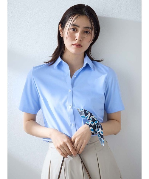 Perfect Suit FActory(パーフェクトスーツファクトリー)の「【接触冷感】シルク混シャツ ホワイト/サックス(シャツ/ブラウス・レディース・ホワイト/サックスブルー・M/L/S)」の1枚目の写真