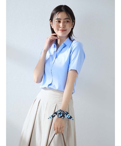 Perfect Suit FActory(パーフェクトスーツファクトリー)の「【接触冷感】シルク混シャツ ホワイト/サックス(シャツ/ブラウス・レディース・ホワイト/サックスブルー・M/L/S)」の5枚目の写真