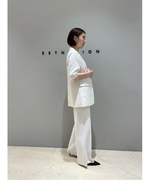 【ESTNATION】美品ベージュストレッチパンツスーツ38号 ESTNATION / オックスストレート パッチポケット パンツ