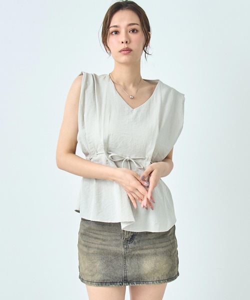 ANAP（アナップ）の「ノースリーブ Vネック ブラウス（シャツ/ブラウス・レディース・ホワイト/ブラック/ミント・FREE）」の13枚目の写真