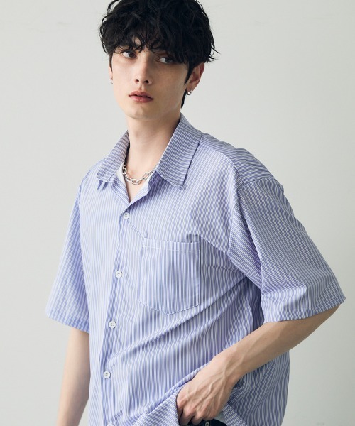 Shoowtime(ショウタイム)の「Striped pattern short sleeve shirt / ストライプパターンショートスリーブシャツ(シャツ/ブラウス・メンズ・ブラウン/グリーン/イエロー/パープル系・MEDIUM/LARGE/X-LARGE)」の4枚目の写真
