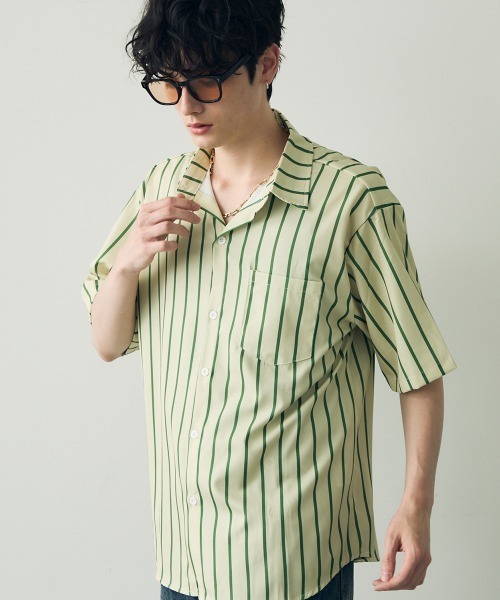 Shoowtime(ショウタイム)の「Striped pattern short sleeve shirt / ストライプパターンショートスリーブシャツ(シャツ/ブラウス・メンズ・ブラウン/グリーン/イエロー/パープル系・MEDIUM/LARGE/X-LARGE)」の2枚目の写真
