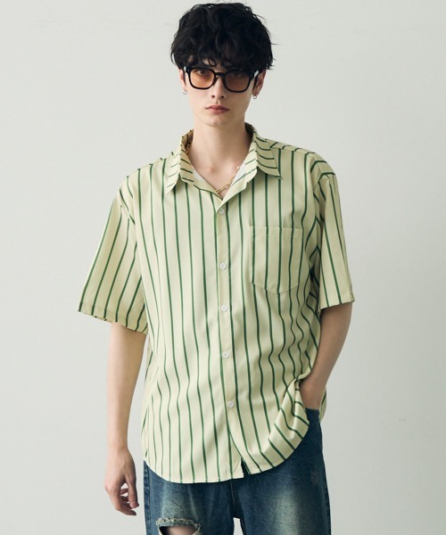 Shoowtime(ショウタイム)の「Striped pattern short sleeve shirt / ストライプパターンショートスリーブシャツ(シャツ/ブラウス・メンズ・ブラウン/グリーン/イエロー/パープル系・MEDIUM/LARGE/X-LARGE)」の21枚目の写真