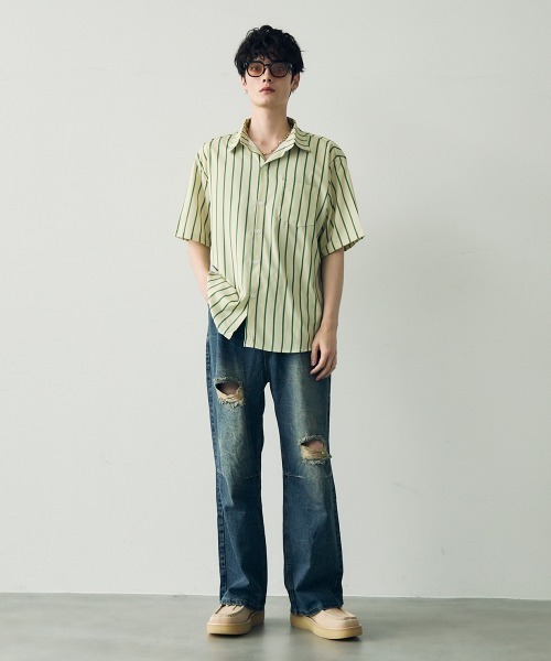 Shoowtime(ショウタイム)の「Striped pattern short sleeve shirt / ストライプパターンショートスリーブシャツ(シャツ/ブラウス・メンズ・ブラウン/グリーン/イエロー/パープル系・MEDIUM/LARGE/X-LARGE)」の8枚目の写真