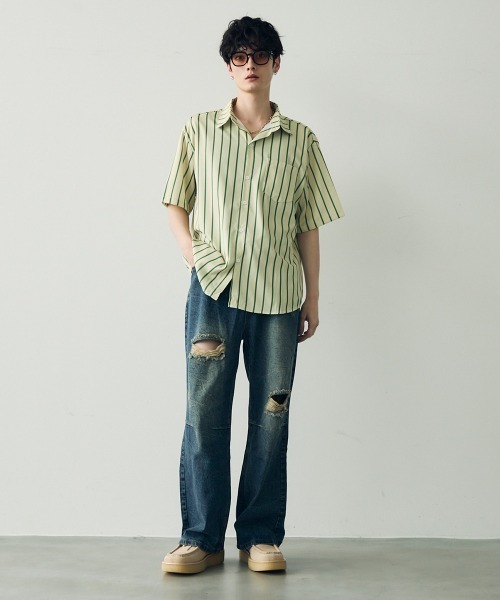 Shoowtime(ショウタイム)の「Striped pattern short sleeve shirt / ストライプパターンショートスリーブシャツ(シャツ/ブラウス・メンズ・ブラウン/グリーン/イエロー/パープル系・MEDIUM/LARGE/X-LARGE)」の9枚目の写真