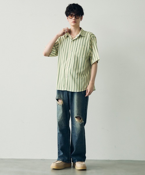 Shoowtime(ショウタイム)の「Striped pattern short sleeve shirt / ストライプパターンショートスリーブシャツ(シャツ/ブラウス・メンズ・ブラウン/グリーン/イエロー/パープル系・MEDIUM/LARGE/X-LARGE)」の10枚目の写真