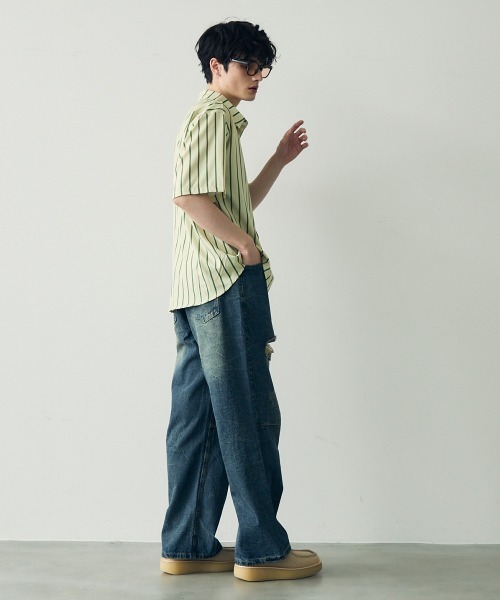 Shoowtime(ショウタイム)の「Striped pattern short sleeve shirt / ストライプパターンショートスリーブシャツ(シャツ/ブラウス・メンズ・ブラウン/グリーン/イエロー/パープル系・MEDIUM/LARGE/X-LARGE)」の5枚目の写真