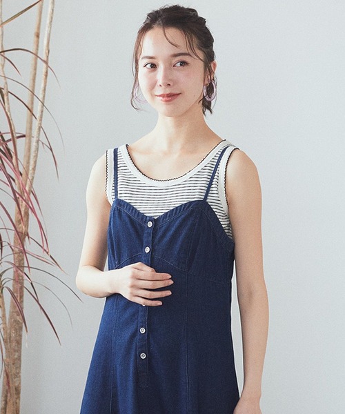 earth music&ecology（アースミュージックアンドエコロジー）の「ピコトリミングタンクトップ（タンクトップ・レディース・アイボリー/ブラック/サックスブルー/その他7・S/M）」の9枚目の写真