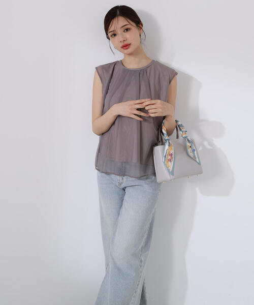 PROPORTION BODY DRESSING(プロポーションボディドレッシング)の「タック入りチュールトップス / 1215260607(Tシャツ/カットソー・レディース・ブラック/グレー/ホワイト系その他・FREE)」の3枚目の写真