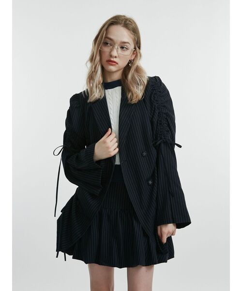 ギャザーリボンジャケットミニワンピース【セットアップ対応