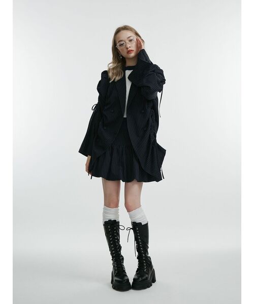 ギャザーリボンジャケットミニワンピース【セットアップ対応