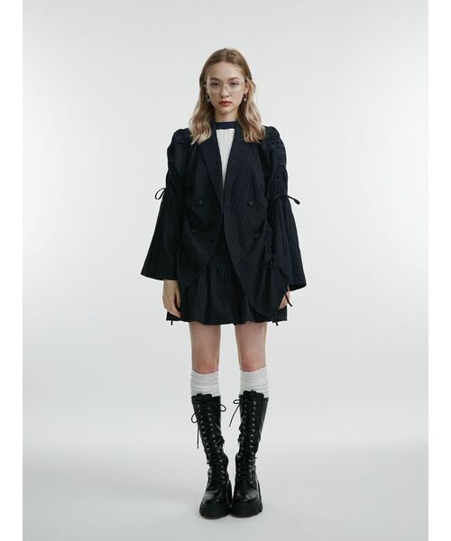 ギャザーリボンジャケットミニワンピース【セットアップ対応