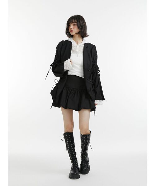 ギャザーリボンジャケットミニワンピース【セットアップ対応