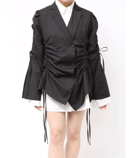 ギャザーリボンジャケットミニワンピース【セットアップ対応