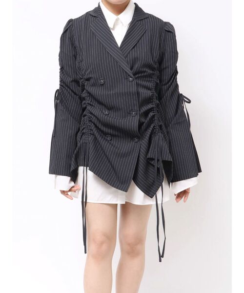 ギャザーリボンジャケットミニワンピース【セットアップ対応