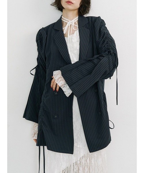 jouetie（ジュエティ）の「ギャザーリボンジャケットミニワンピース【セットアップ対応】（テーラードジャケット・レディース・ブラック/ネイビー/グレー・MEDIUM）」の3枚目の写真