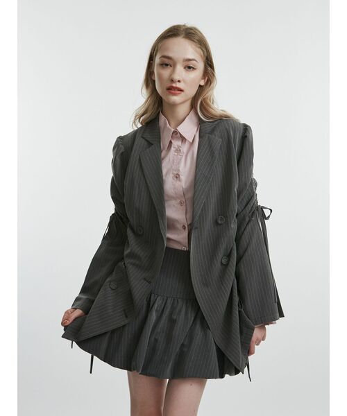 ギャザーリボンジャケット ギャザーリボンジャケットミニワンピース【セットアップ対応