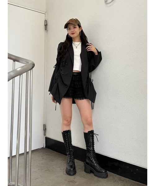 jouetie（ジュエティ）の「ギャザーリボンジャケットミニワンピース【セットアップ対応】（テーラードジャケット・レディース・ブラック/ネイビー/グレー・MEDIUM）」の7枚目の写真