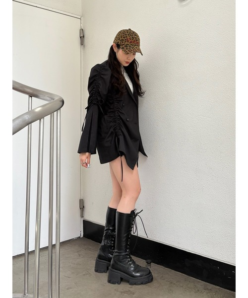 jouetie（ジュエティ）の「ギャザーリボンジャケットミニワンピース【セットアップ対応】（テーラードジャケット・レディース・ブラック/ネイビー/グレー・MEDIUM）」の8枚目の写真