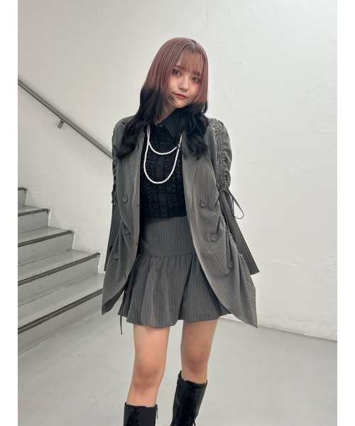 jouetie（ジュエティ）の「ギャザーリボンジャケットミニワンピース【セットアップ対応】（テーラードジャケット・レディース・ブラック/ネイビー/グレー・MEDIUM）」の10枚目の写真