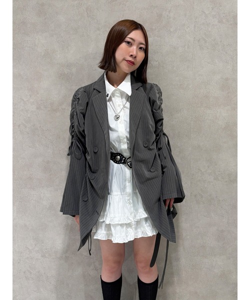 jouetie（ジュエティ）の「ギャザーリボンジャケットミニワンピース【セットアップ対応】（テーラードジャケット・レディース・ブラック/ネイビー/グレー・MEDIUM）」の14枚目の写真