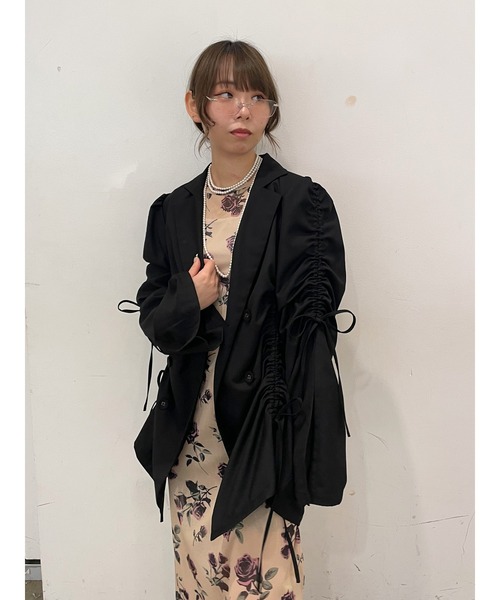 ギャザーリボンジャケットミニワンピース【セットアップ対応