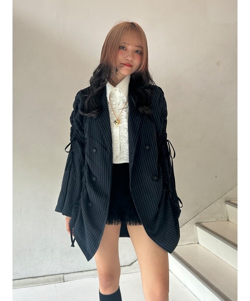 ギャザーリボンジャケットミニワンピース【セットアップ対応