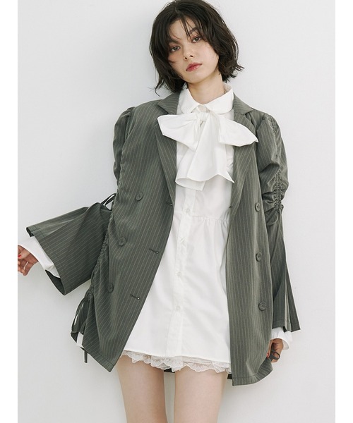 ギャザーリボンジャケットミニワンピース【セットアップ対応