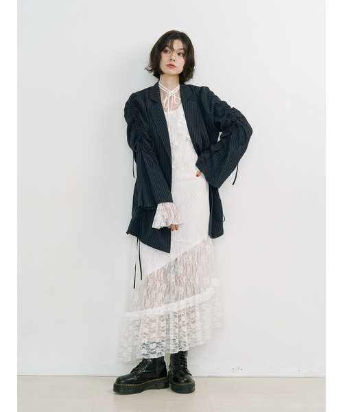 ギャザーリボンジャケットミニワンピース【セットアップ対応