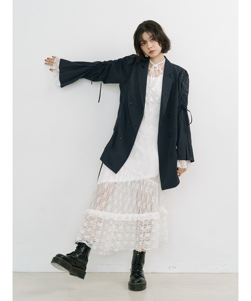 ギャザーリボンジャケットミニワンピース【セットアップ対応